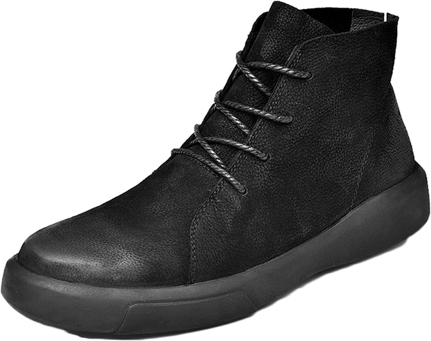 

Мужские короткие ботинки Yiozoi Высокие шнурованные туфли Круглый носок Снегоизоляционные мужские повседневные кожаные ботинки до щиколотки Противоскользящие, черный