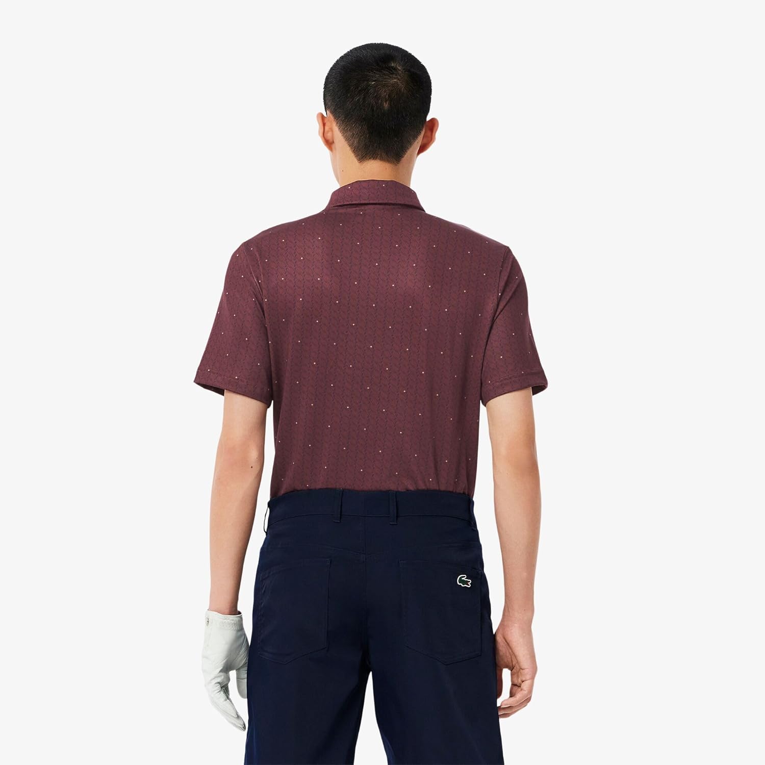 Lacoste мужская поло для гольфа Regular Fit с защитой от ультрафиолета, Bordeaux & Navy Blue — фото 3