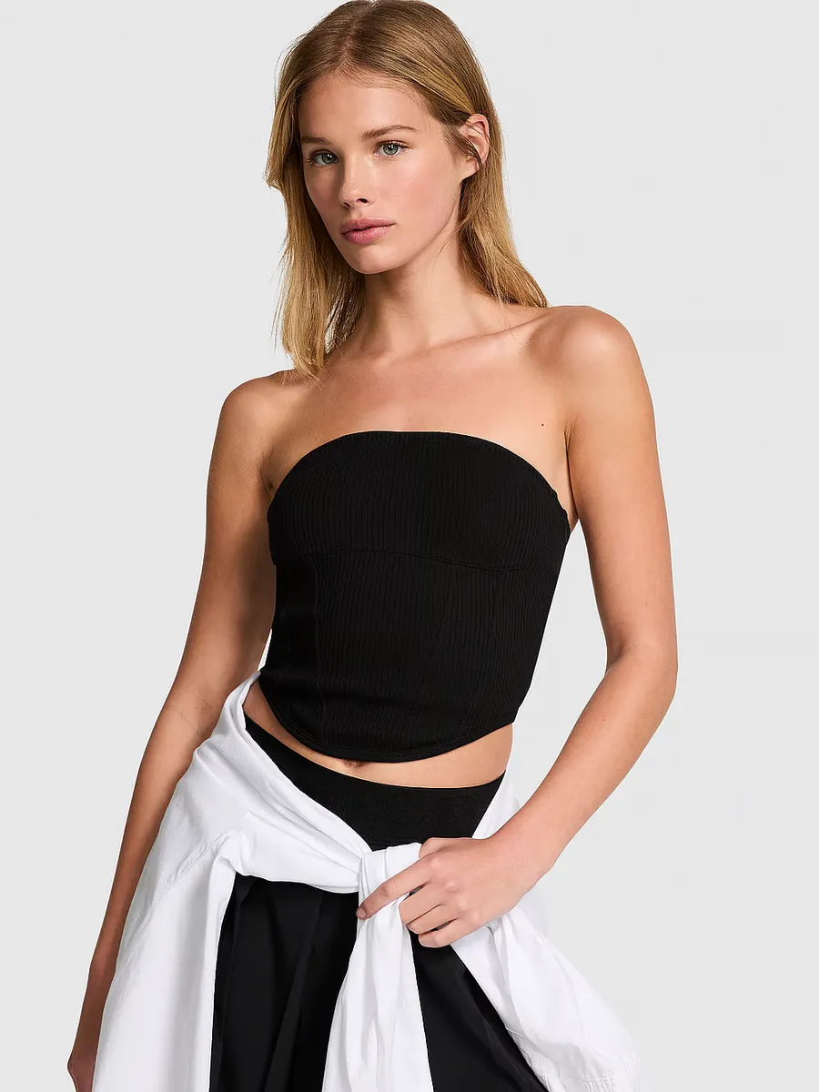 

Хлопковый корсетный топ без бретелек с завязками Pink Bralettes & Bra Tops, черный