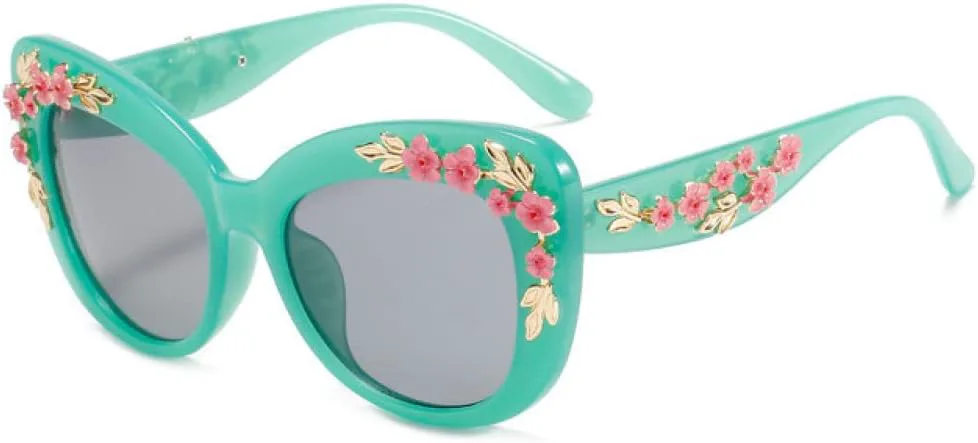 

Современные винтажные солнцезащитные очки 2027 года для женщин, дизайнерские солнцезащитные очки, модные розовые оттенки, женский цветочный декор MTZJH, Green