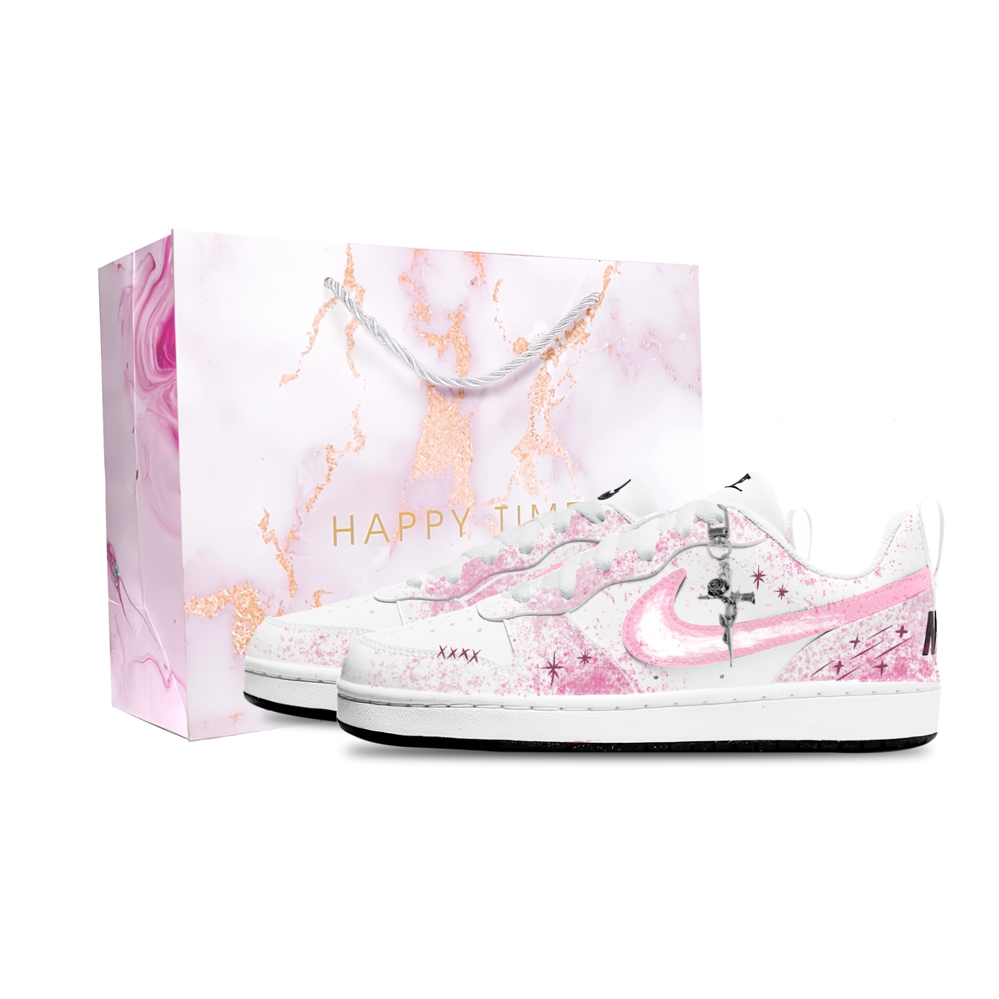 

Court Borough устойчивые к истиранию низкие детские скейтбординг кроссовки Unisex Nike, розовый