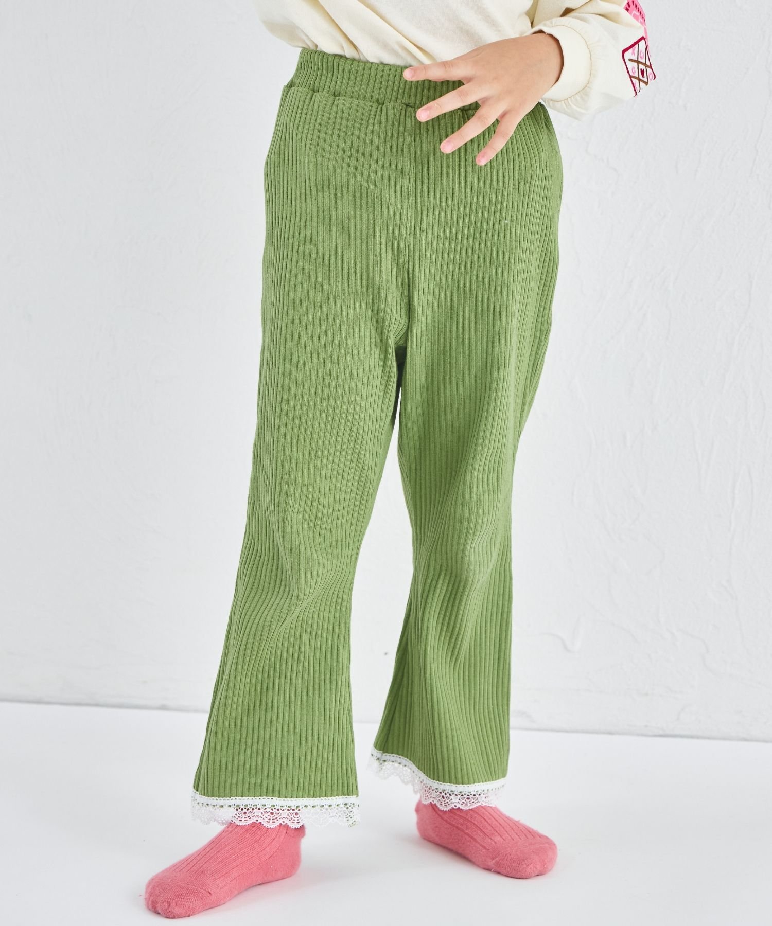 Расклешенные ребристые леггинсы с кружевной каймой Pairmanon, Green 70