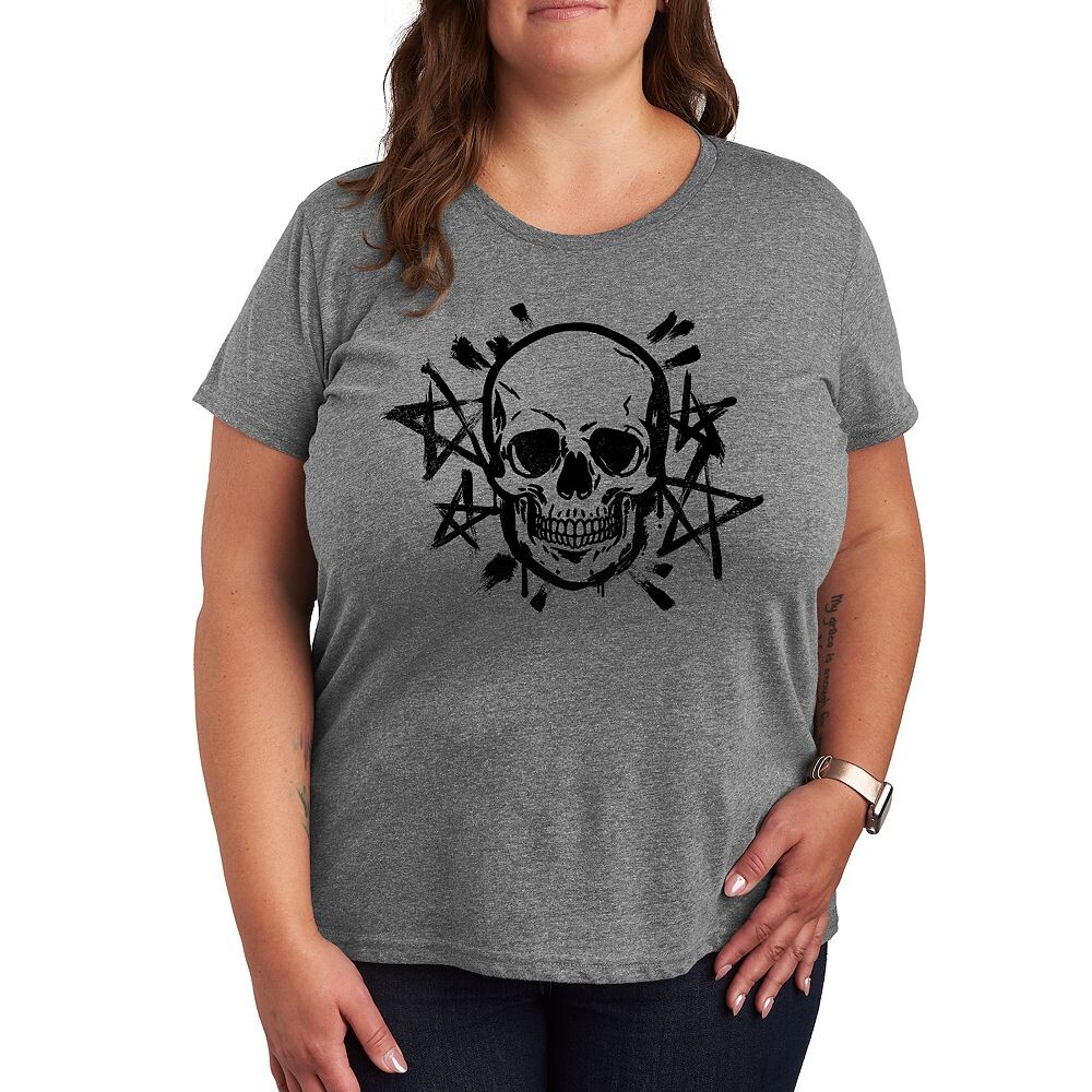 

Футболка Missy Plus Size с рисунком черепа и звезд Licensed Character, цвет Heather Gray