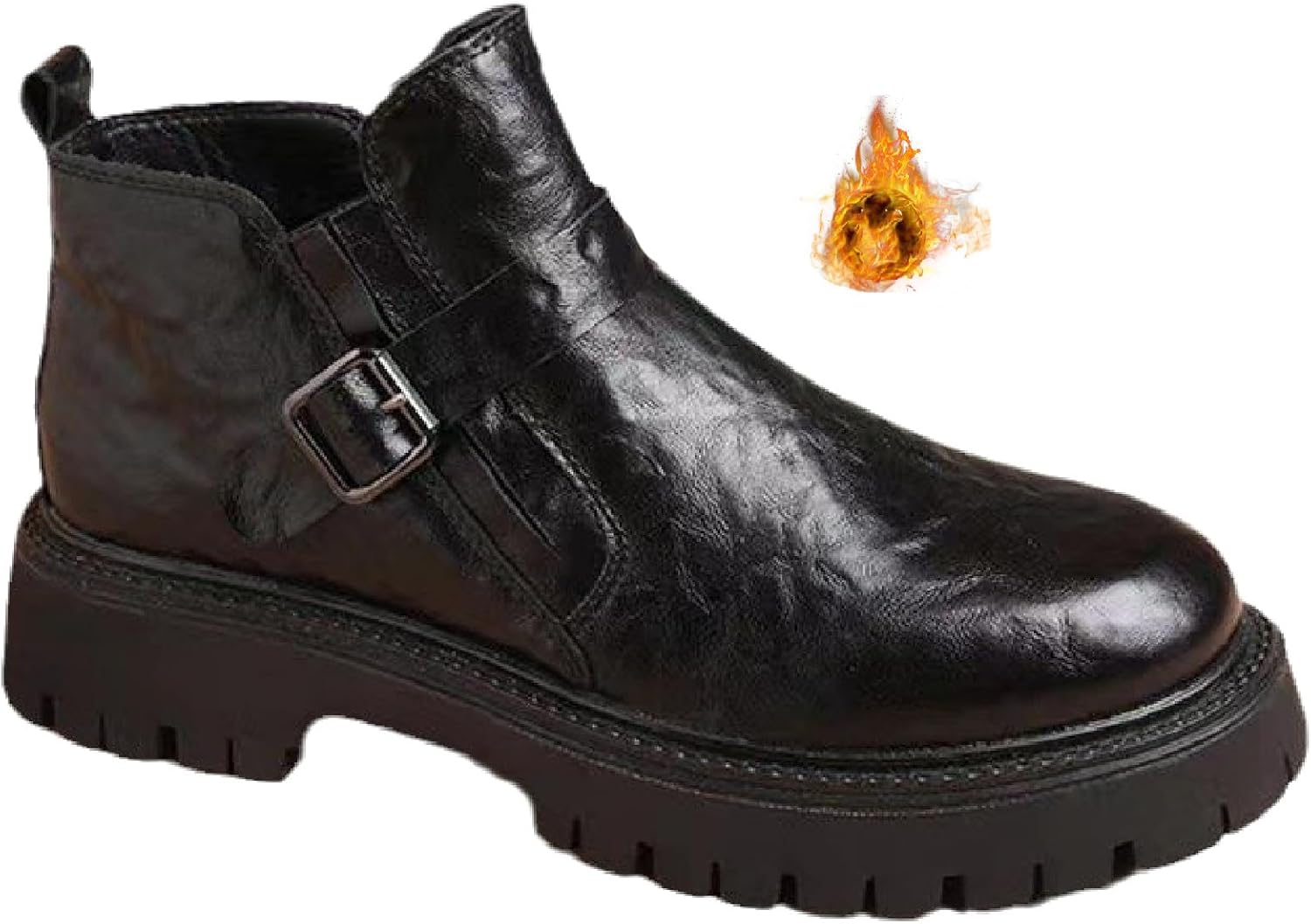 

Мужские туфли-оксфорды с высокой платформой, круглый носок, на щиколотку с пряжкой, без шнурков, с толстой подошвой, деловые формальные, мотоботинки Bhdjk, черный