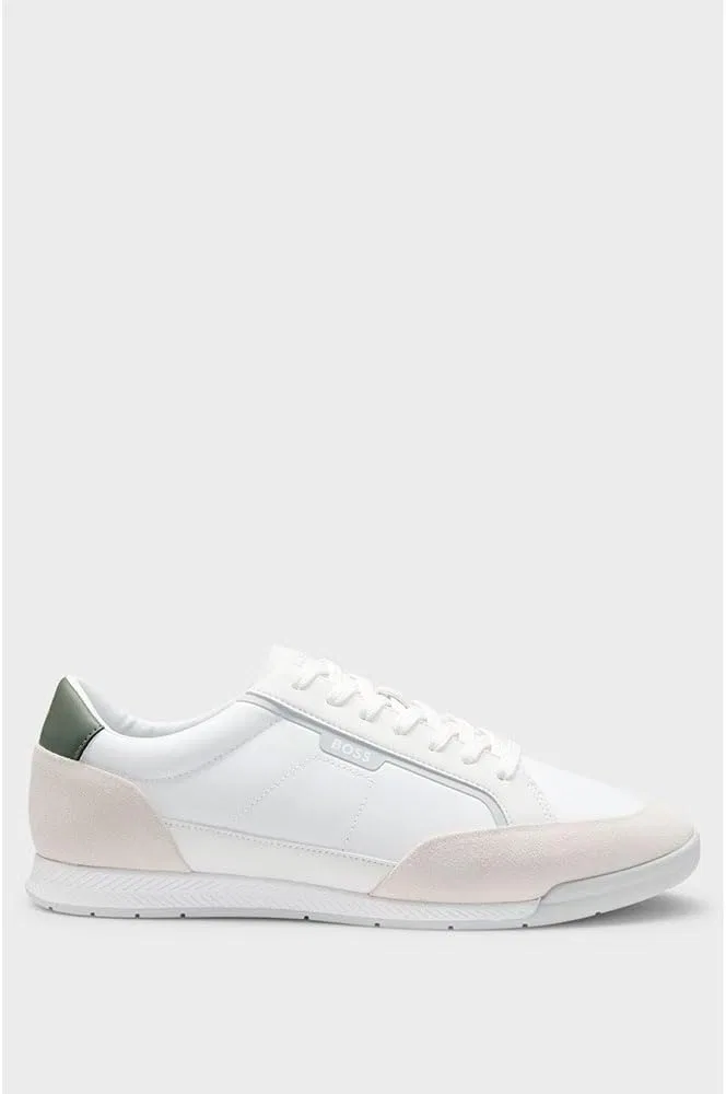 Мужские низкие кроссовки BOSS Nitan TXSD из замши и искусственной кожи, размер, Open White — фото 3