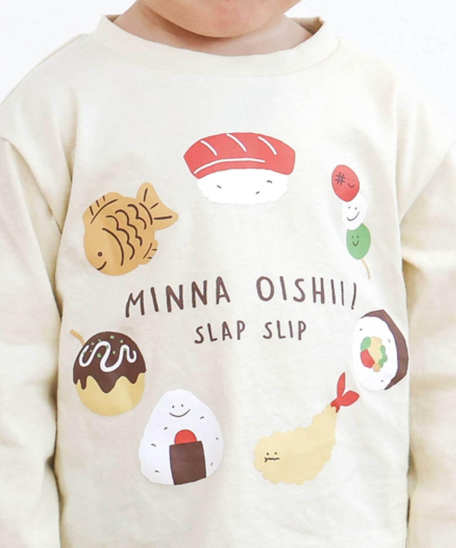 Детская футболка с длинными рукавами и ярким дизайном (80-130 см) SLAP SLIP, Dull beige x Japanese food — фото 2