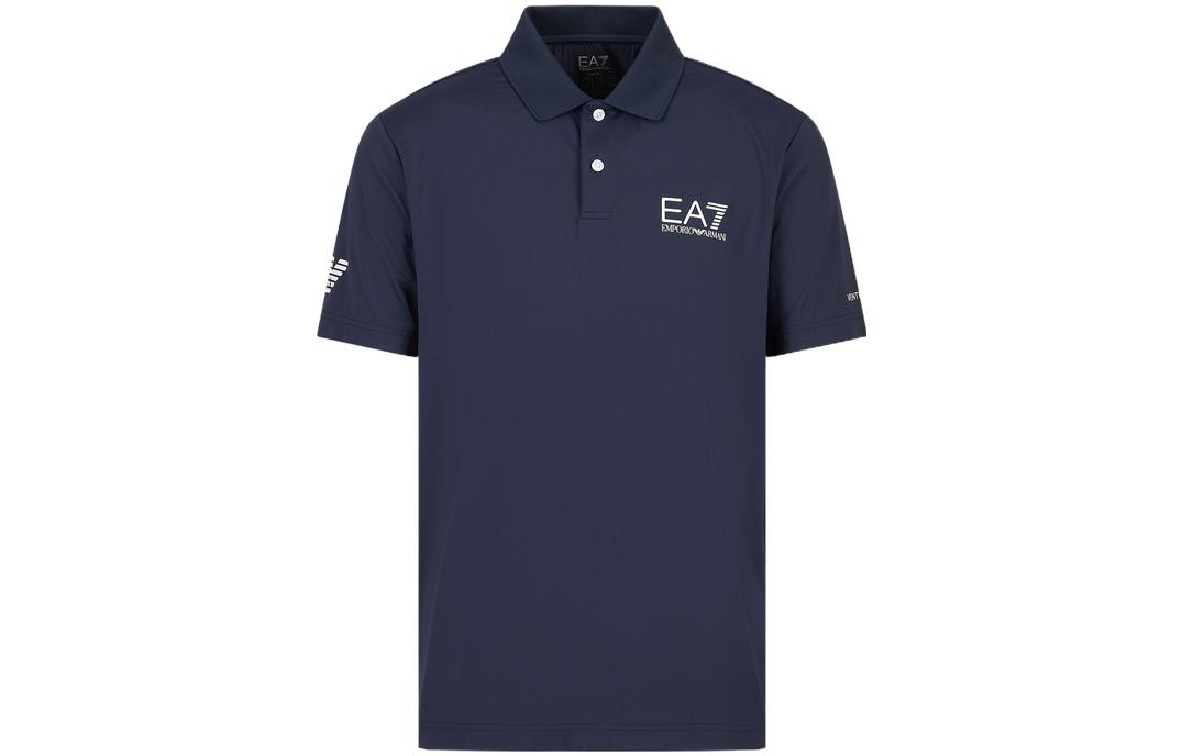 Футболка поло с принтом логотипа Ea7 EMPORIO ARMANI, темно-синяя — фото 2