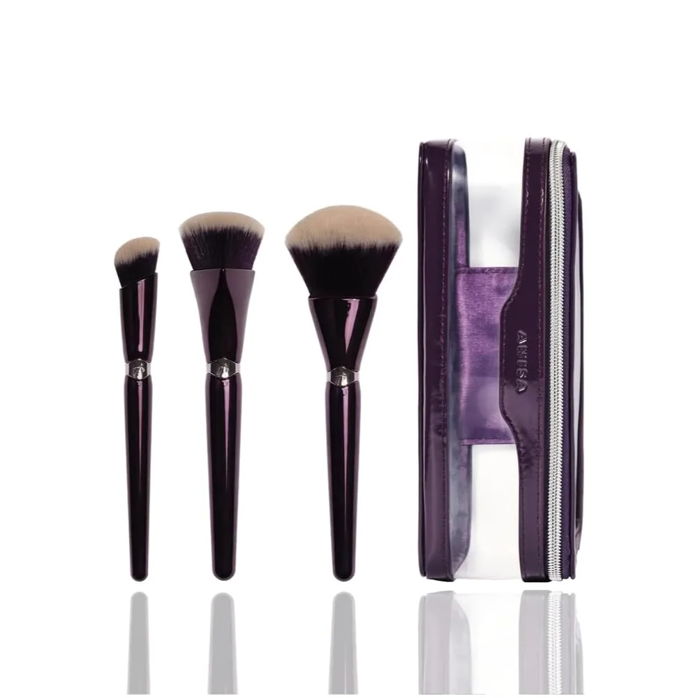 Набор кистей для макияжа Anisa Beauty Starter Everyday - 3 основные кисти для тонального крема, консилера и пудры, мягкие синтетические волокна для безупречного покрытия, Black