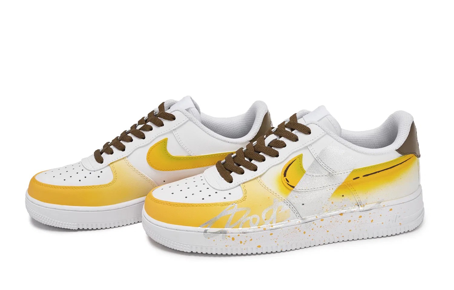 Кроссовки Air Force 1 LE Slip Resistant низкие детские для скейтбординга белые желтые серебристые коричневые унисекс Nike, White Yellow Silver Brown — фото 4