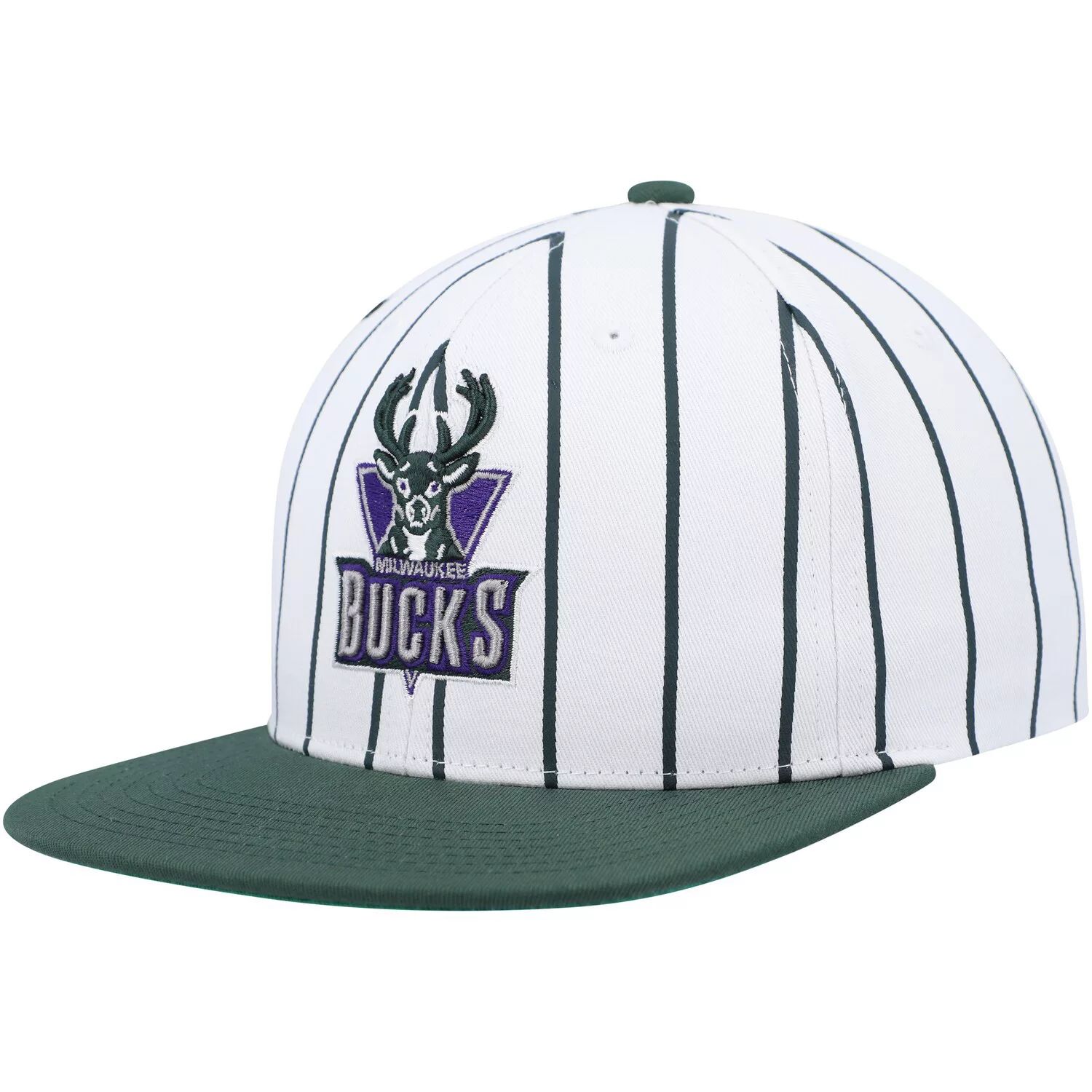 

Мужская белая классическая шляпа Snapback в тонкую полоску Mitchell & Ness Milwaukee Bucks из твердой древесины