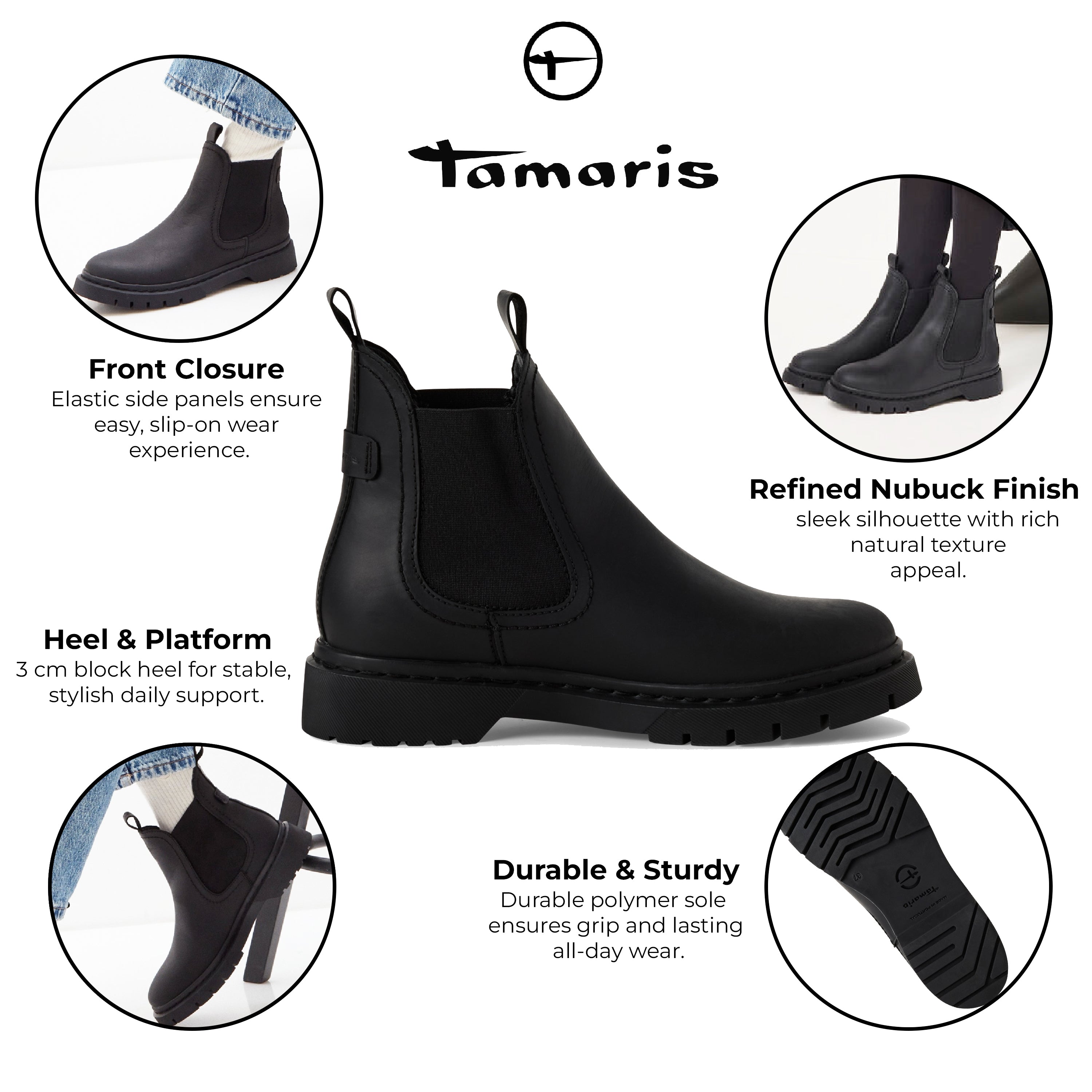 Tamaris женские черные кожаные классические челси TMRS — фото 2