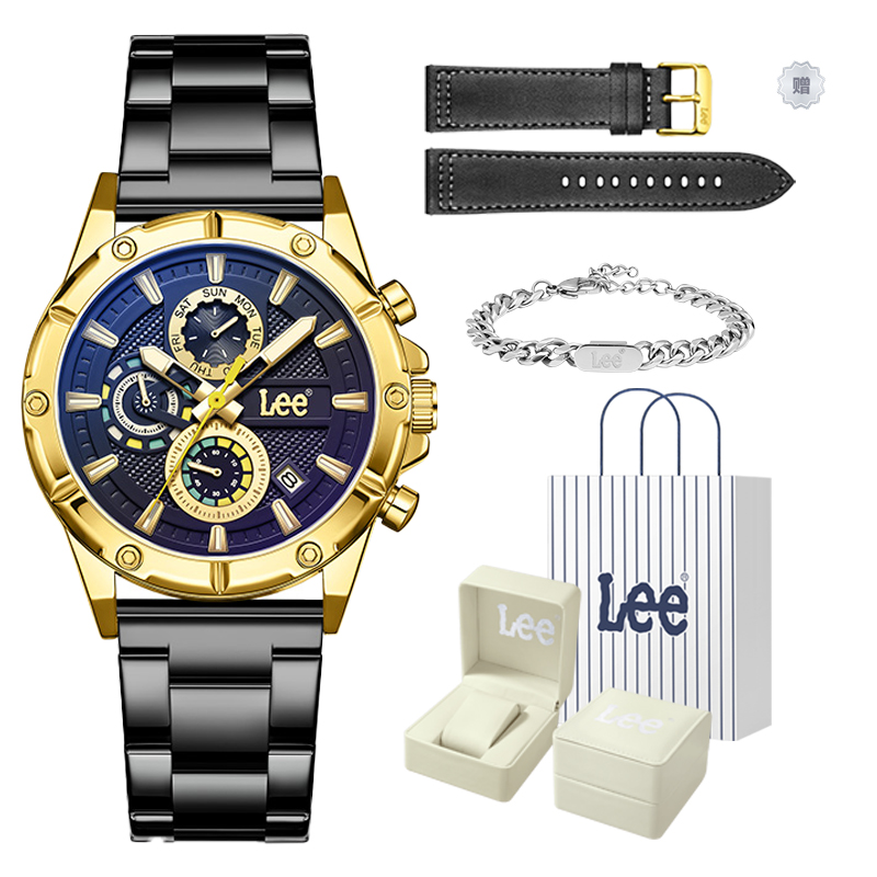 

Lee Часы Wrist Watch Quartz Movement Steel Strap Black Dial Men's Watch Node Holiday Classic Box