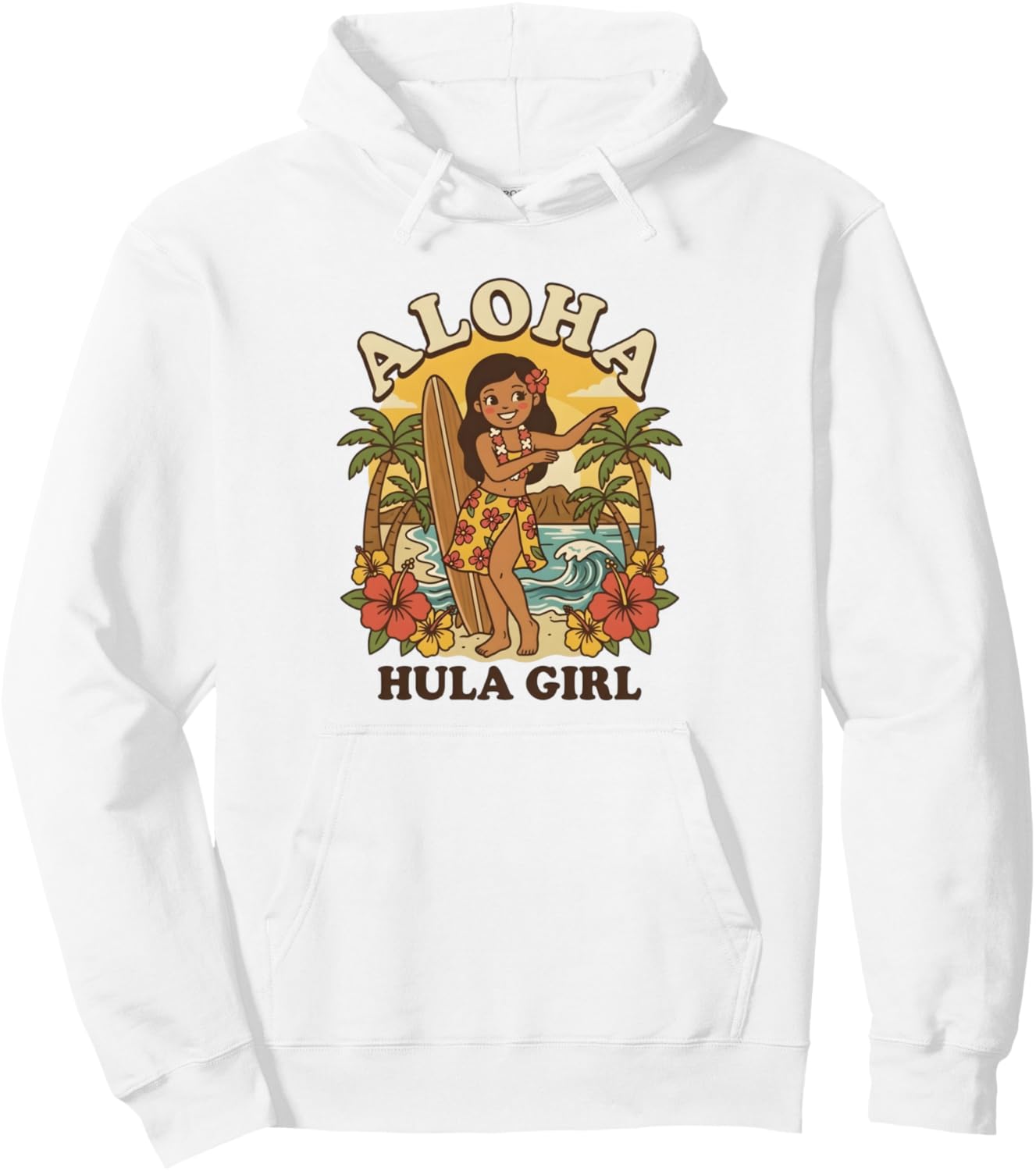 

Ретро гавайская толстовка с принтом «Алоха, девушка, танцующая хулу, доска для серфинга, тропический пляж, закат» Aloha Hawaii Hawaiian Island Hula Dancer Shirt, белый