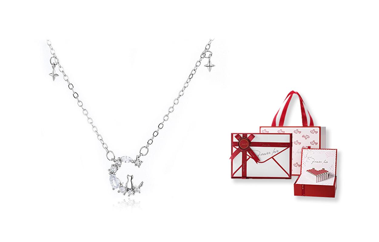 

Женское ожерелье WANLIACC, Moon Cat Necklace + [Love Heart Gift Box]