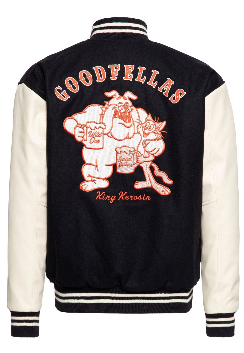 

Студенческая куртка из кожи и высококачественной эффектной вышивкой Goodfellas Beer KING KEROSIN, черный