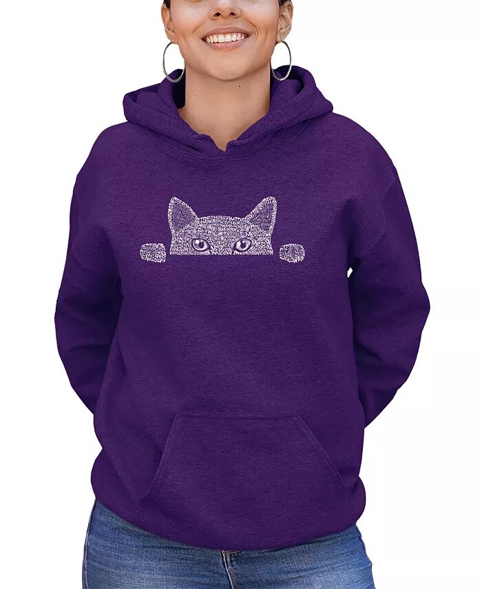 

Женская толстовка с капюшоном Word Art Peeking Cat LA Pop Art, фиолетовый