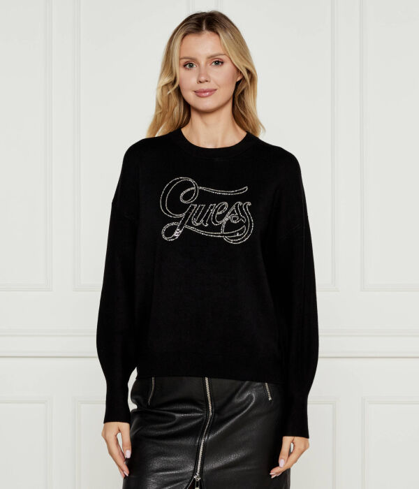 

Свитер женский Guess Jeans с логотипом вышитым бисером, черный