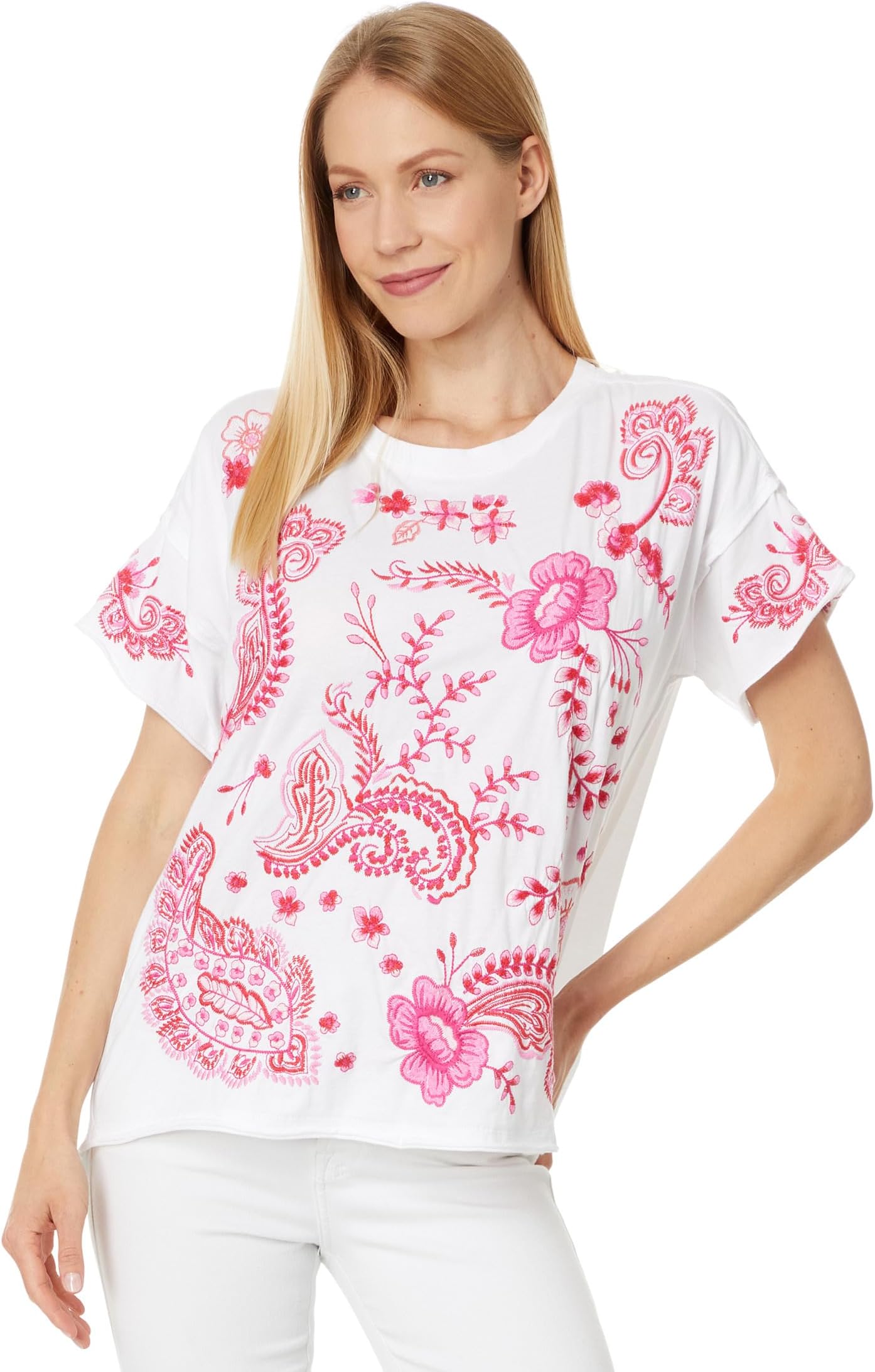 

Футболка Johnny Was Raw Detail Swing Tee - Cassia, белый