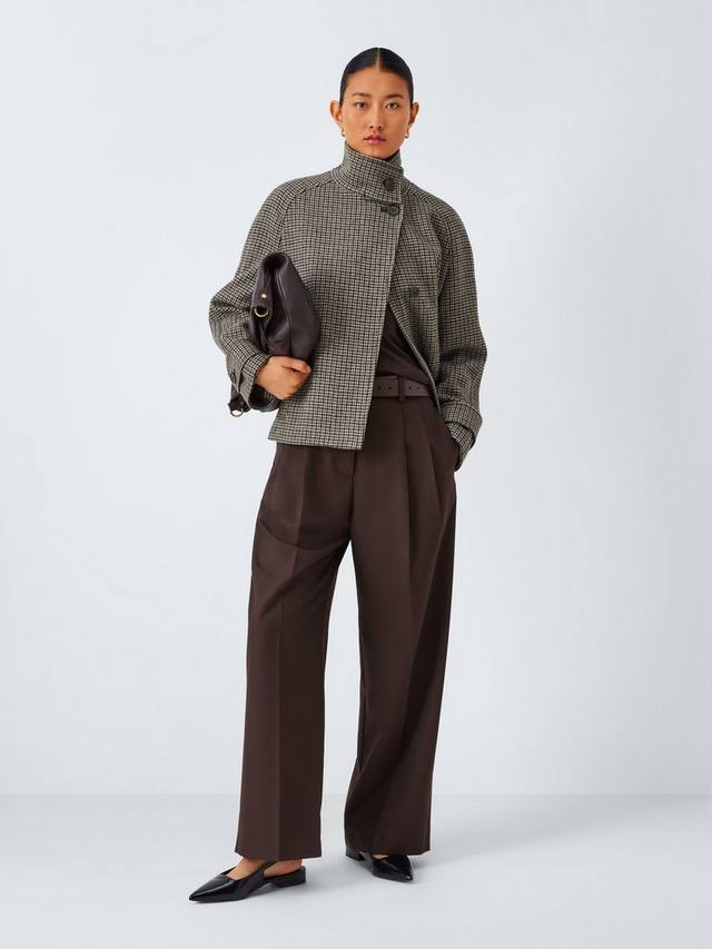 

Воротник-воронка из шерстяной смеси в клетку John Lewis, Brown/Multi