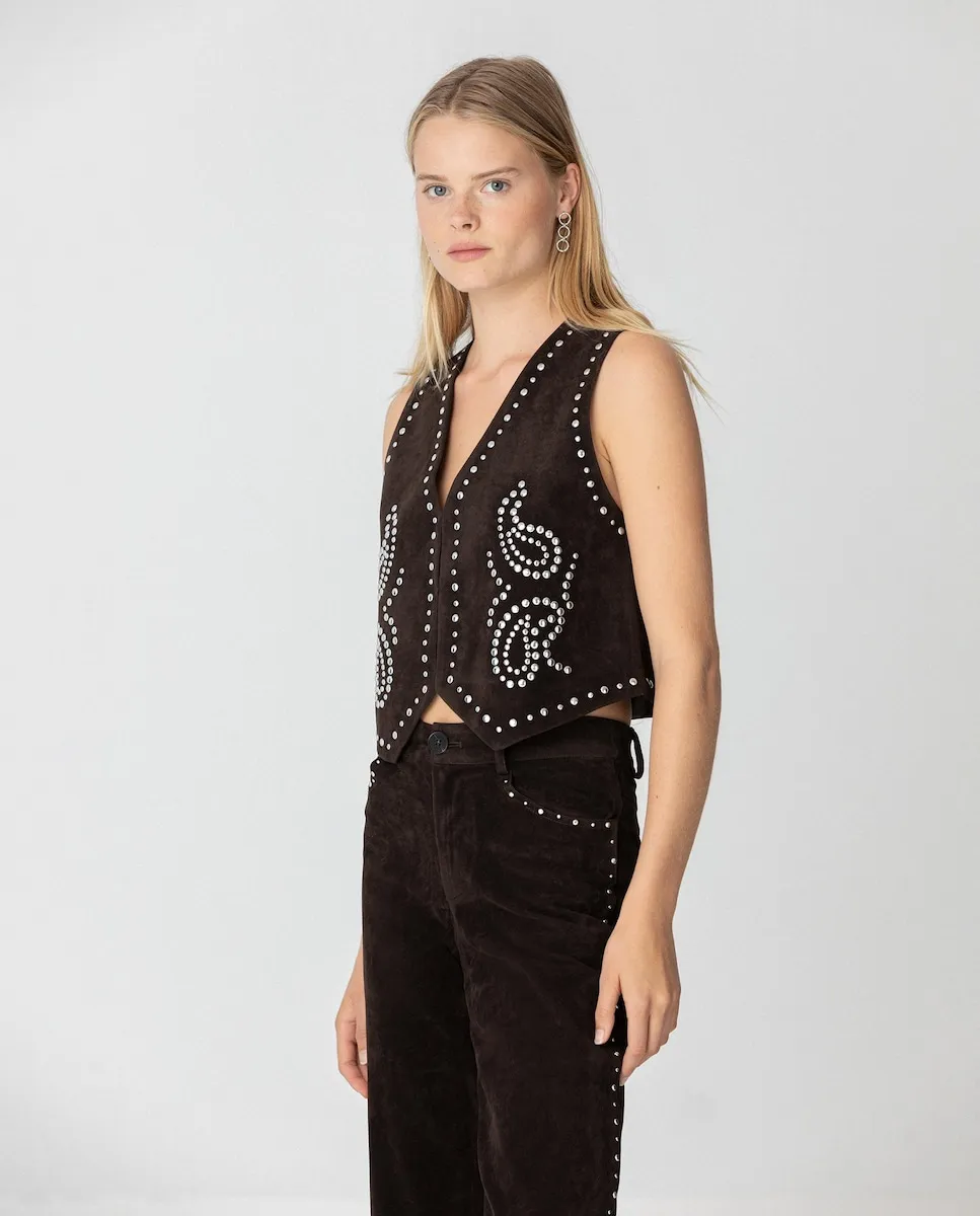 

Женский жилет из замши с заклепками Noon, темно-коричневый