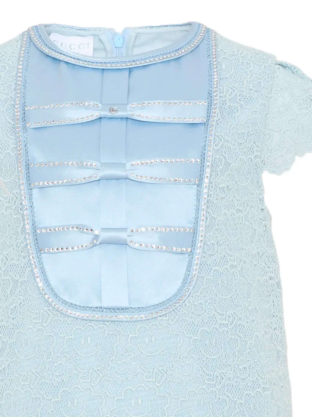 Кружевное платье, украшенное бантом Gucci Kids, синий — фото 3