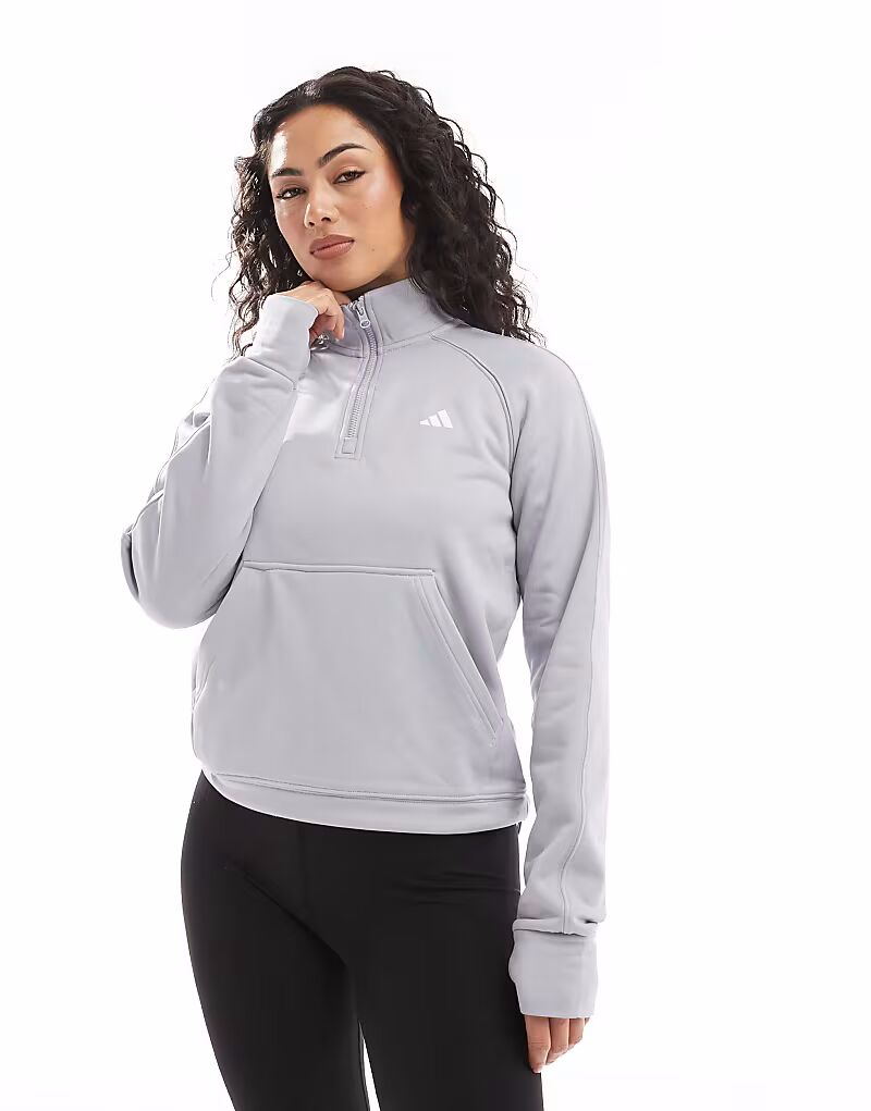 

Футболка Adidas Performance Game and Go с флисовой подкладкой и молнией 1/4 серого цвета