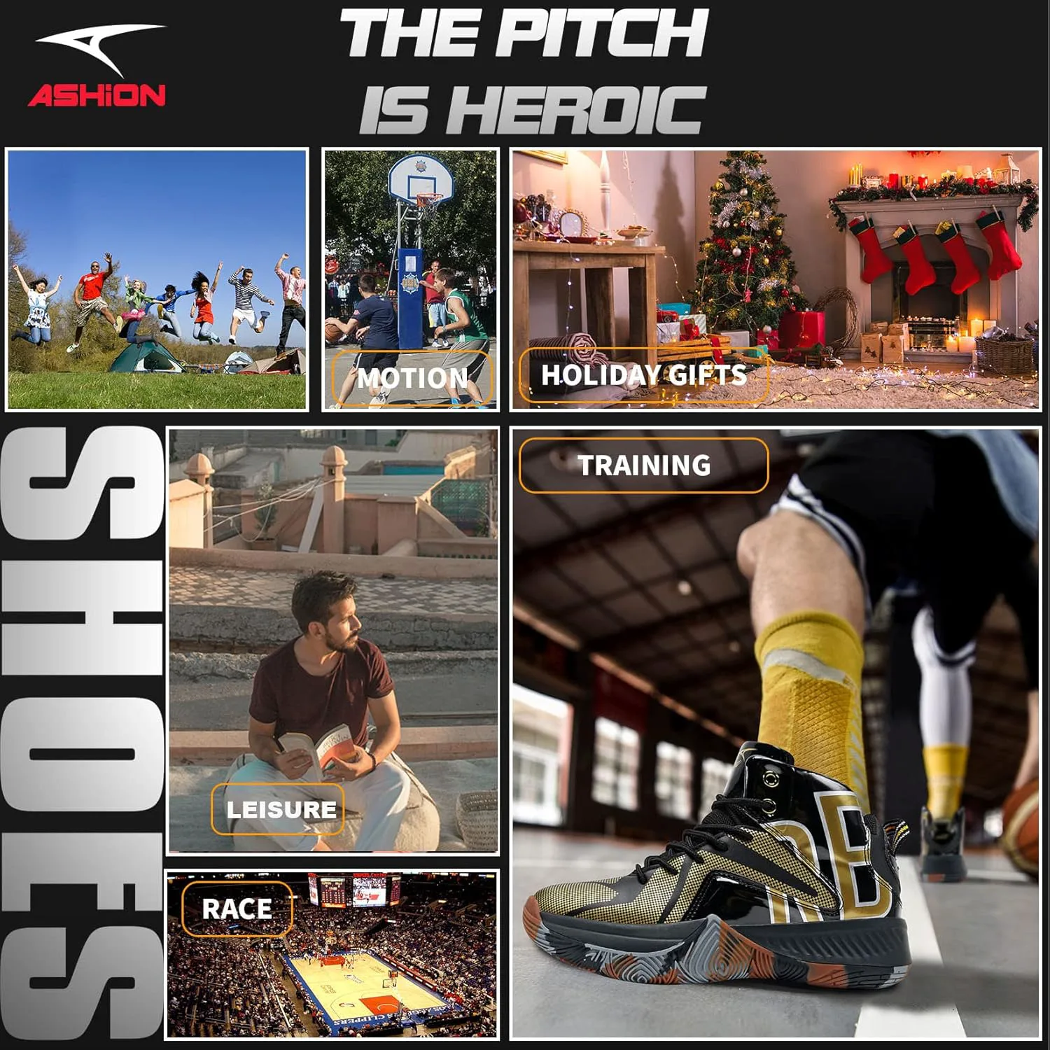 

Легкие баскетбольные кроссовки ASHION для мужчин, черный