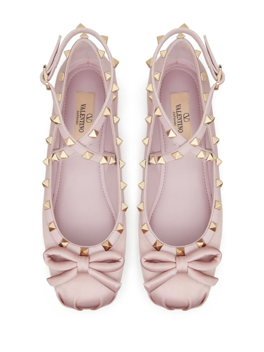 Атласные балетки с декором Rockstud VALENTINO GARAVANI, розовый — фото 4
