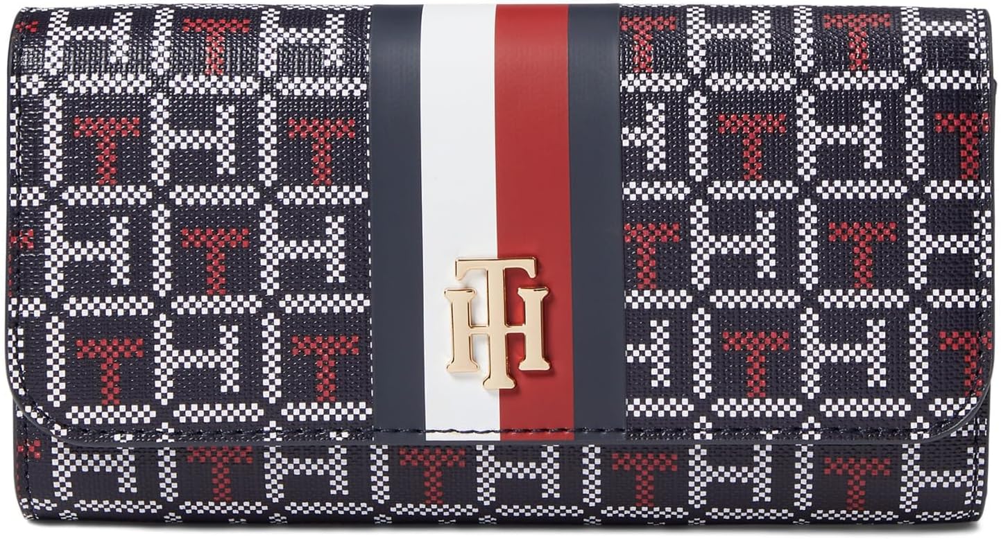 

Кошелек Tommy Hilfiger Rowan II Flap Continental с квадратной монограммой, с покрытием, темно-синий/красный/белый, один размер, Navy/Red/White