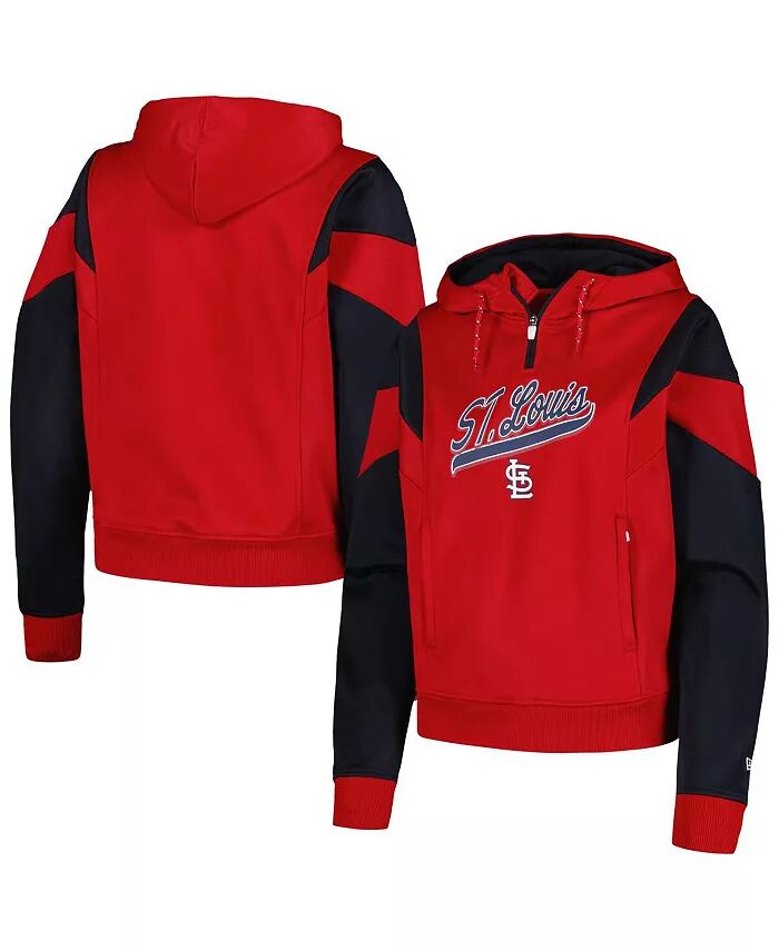 

Женская красная толстовка с капюшоном St. Louis Cardinals Color Block из флиса с застежкой-молнией на четверть длины New Era