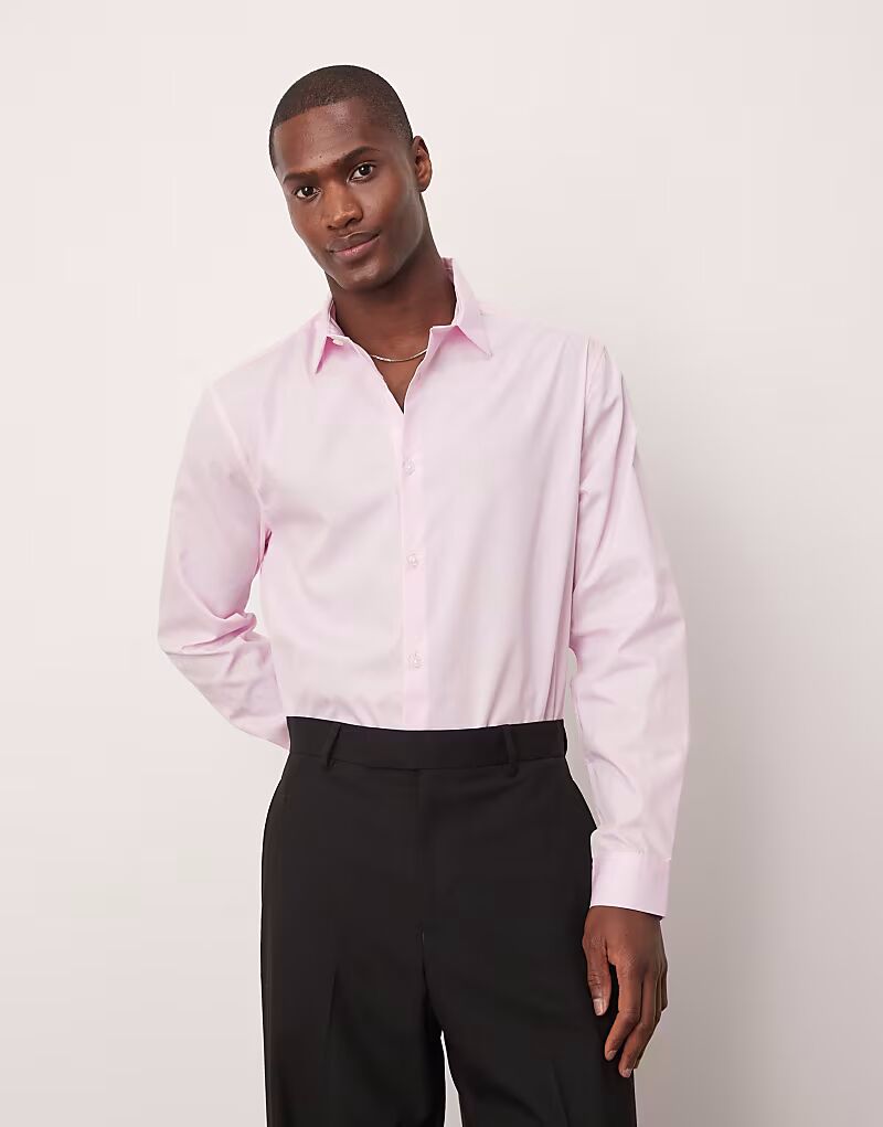 

ASOS DESIGN формальная рубашка из легкого в утюге поплина светло-розового цвета