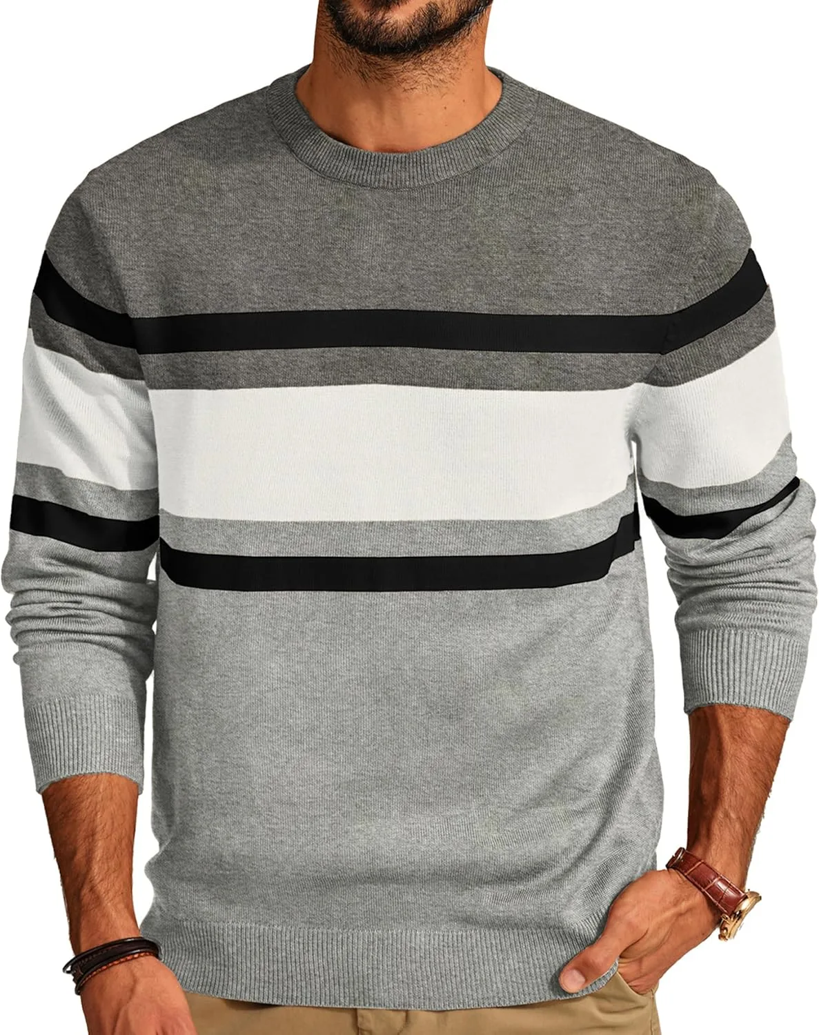 

PJ PAUL JONES мужской полосатый свитер Crewneck