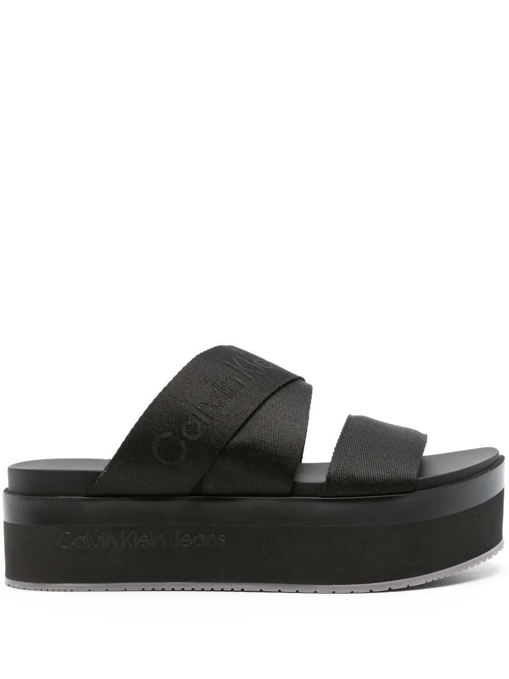 Босоножки на платформе с жаккардовым логотипом Calvin Klein Jeans, черный