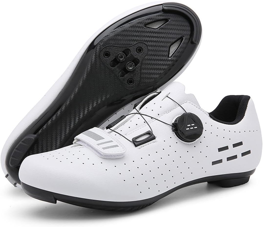 

Велосипедные туфли для мужчин и женщин, шоссейные/MTB - система самозапирающихся SPD, легкие и дышащие велотуфли с плоской подошвой для дороги и бездорожья (унисекс) Wttagkl, белый