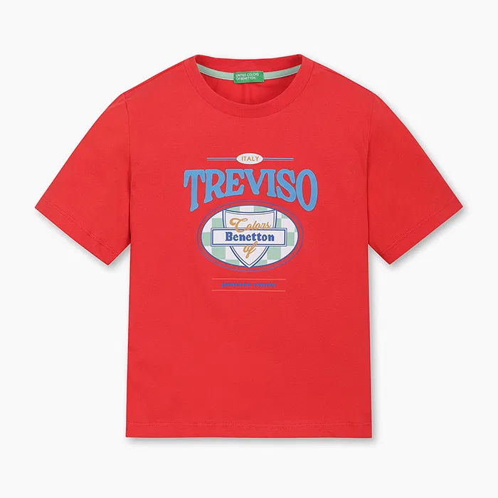 Детская красная футболка с графическим принтом от Benetton Kids