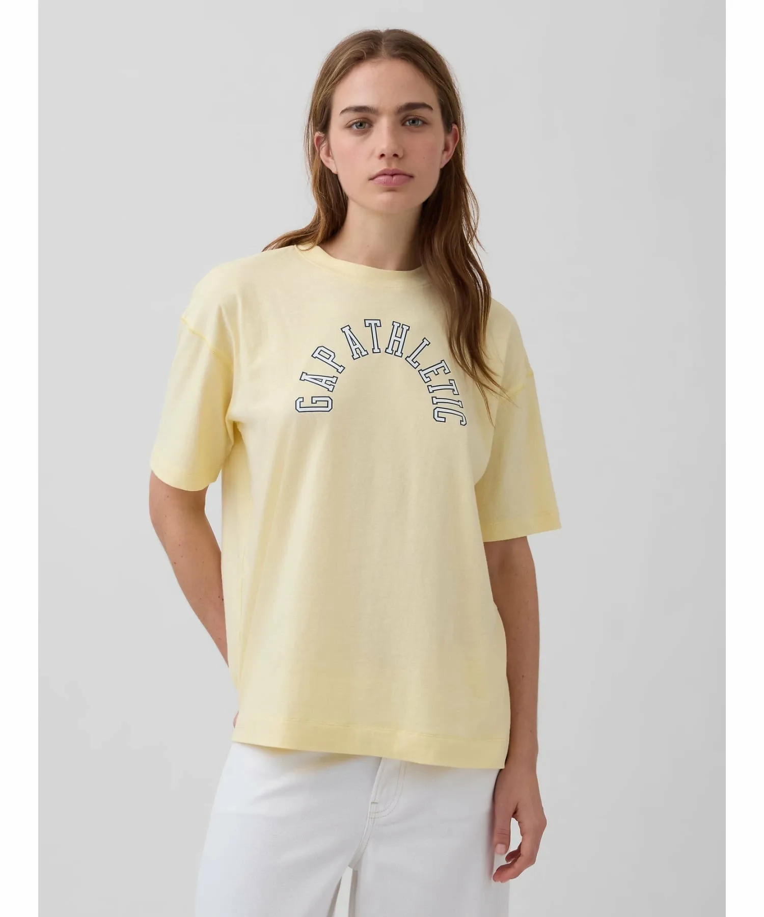 (W) Винтажная мягкая спортивная туника из органического хлопка с логотипом GAP, MAIZE