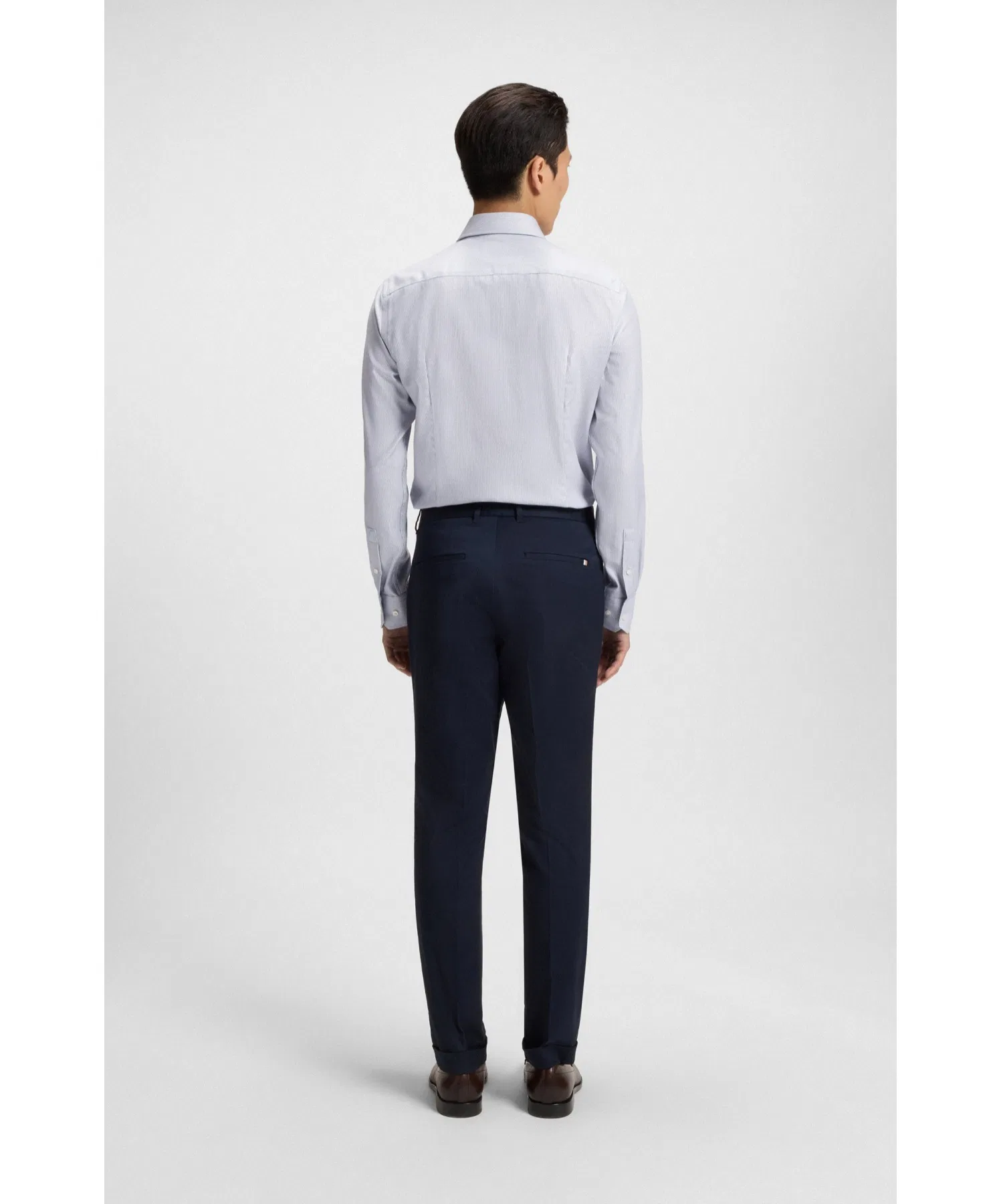 Мужская хлопковая рубашка BOSS Slim Fit светло-голубого цвета — фото 4
