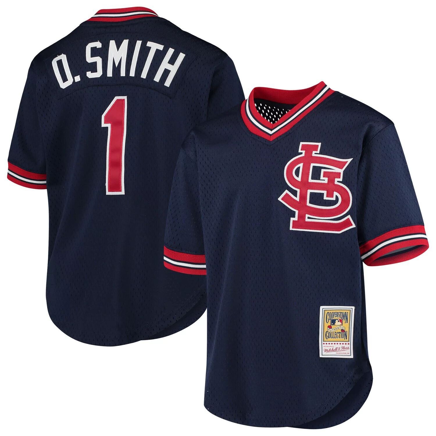 Молодежная футболка Mitchell & Ness Ozzie Smith Navy St. Louis Cardinals Cooperstown Collection, сетчатая тренировочная майка для ватина Unbranded