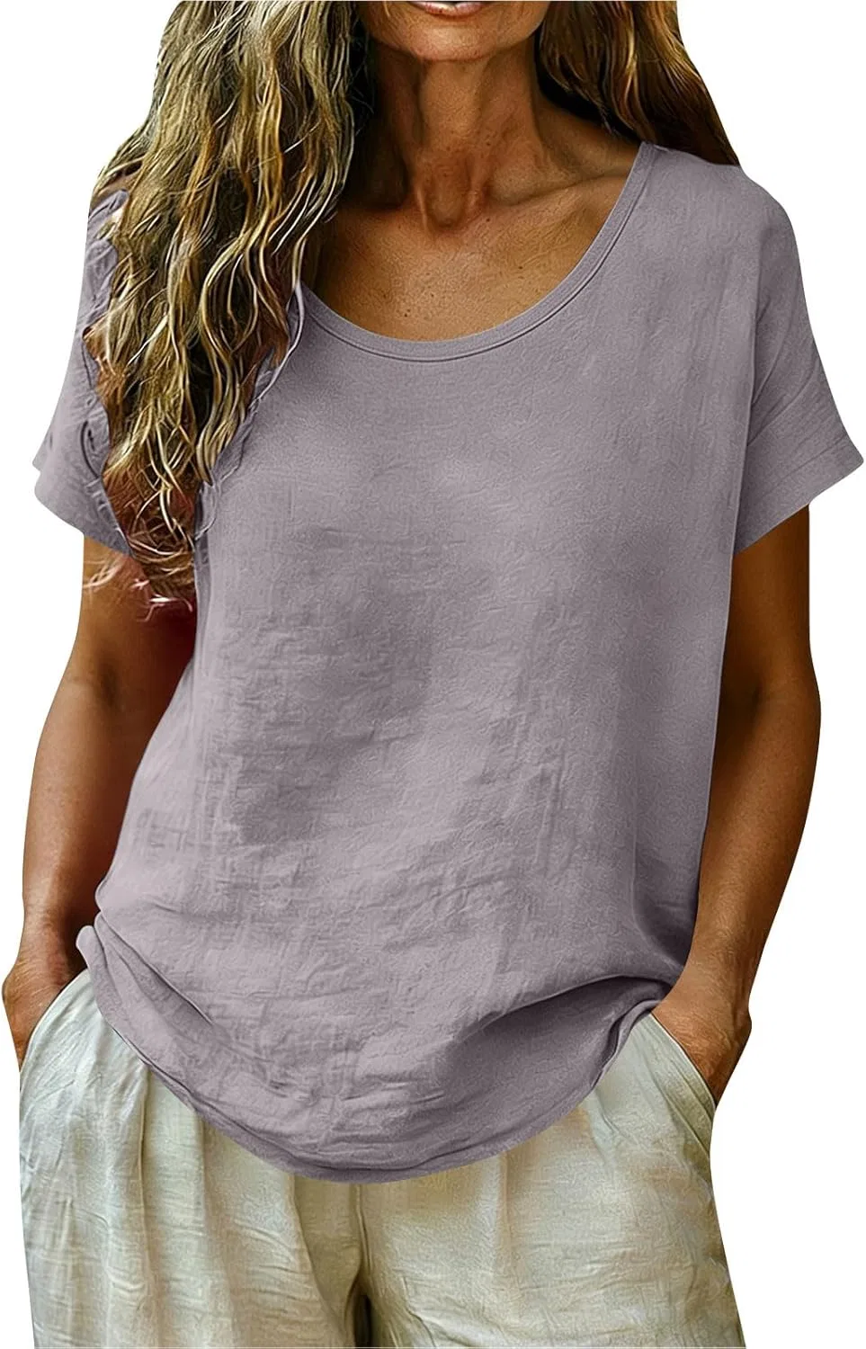 Футболка с круглым вырезом Cotton Linen, женская, серая