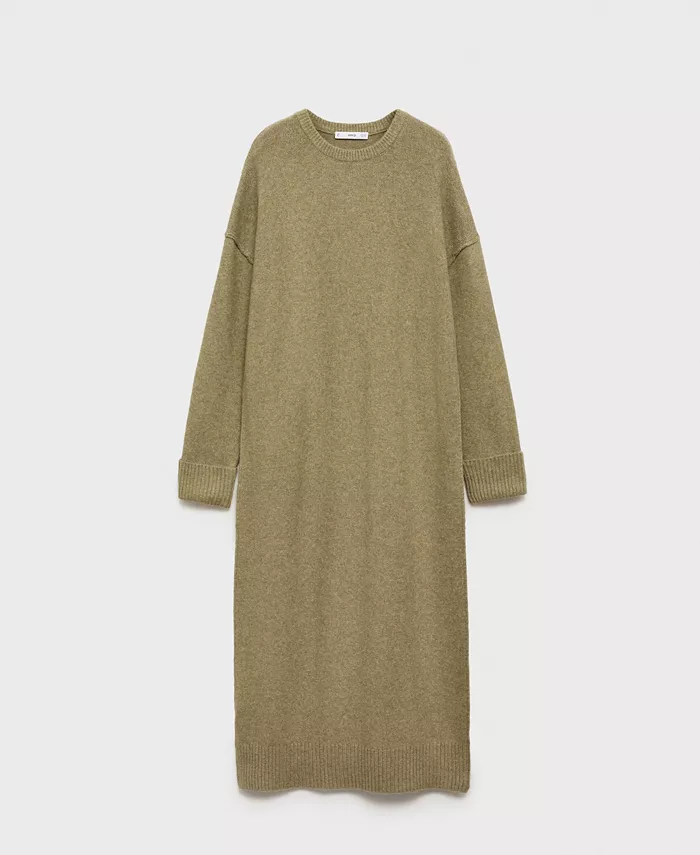 

Женское трикотажное платье с отделкой в ​​рубчик MANGO, зеленый