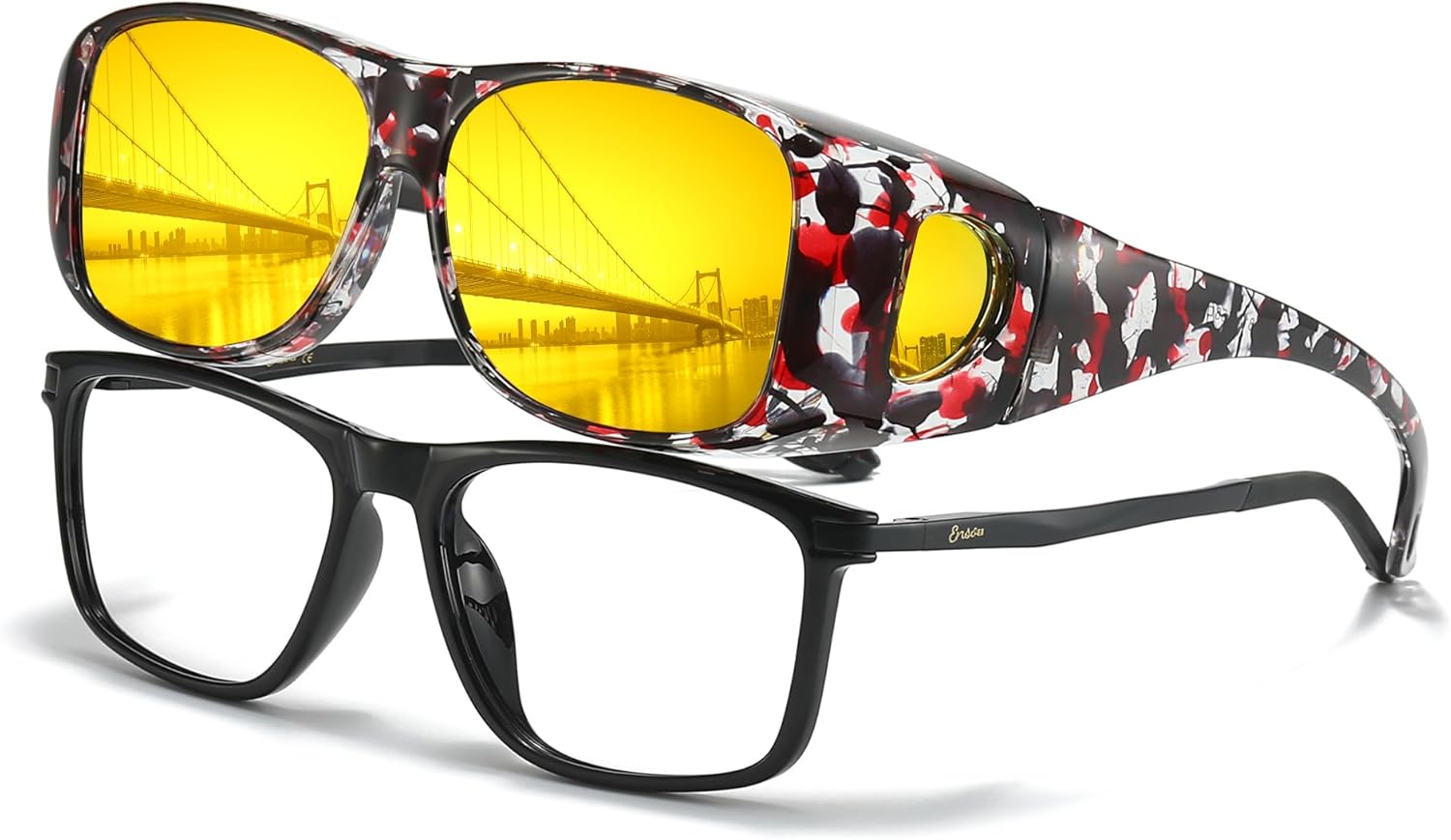 

Поляризованные очки ночного видения LVIOE для женщин и мужчин, надеваемые поверх обычных очков, с обтекаемой формой для защиты от бликов при вождении в ночное время, модель N8143, A03 Red Flora Frame / Night Vision