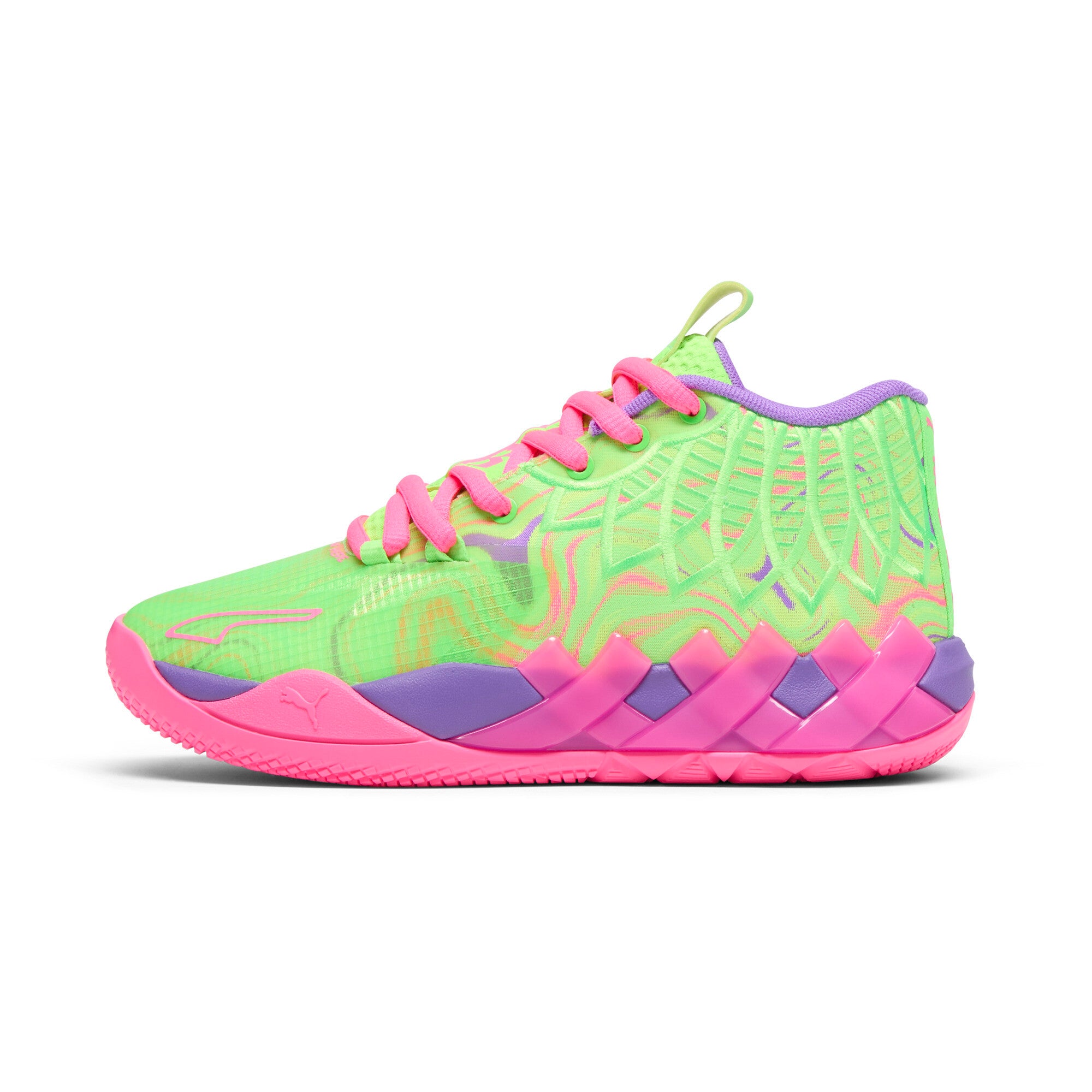 

Баскетбольные кроссовки PUMA Big Kids' x LAMELO BALL MB.01 Inverse Toxic s, цвет purple glimmer/knockout pink/green gecko
