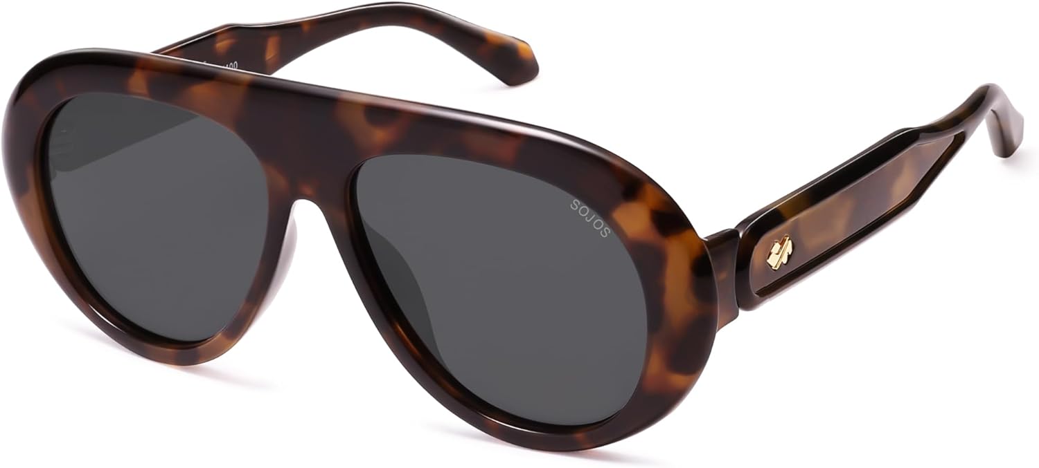 

SOJOS Модные солнцезащитные очки-авиаторы увеличенного размера с поляризацией, для женщин и мужчин, в стиле ретро-винтаж 70-х, с защитой от УФ-излучения, модель SJ2390, Dark Tortoise/Grey