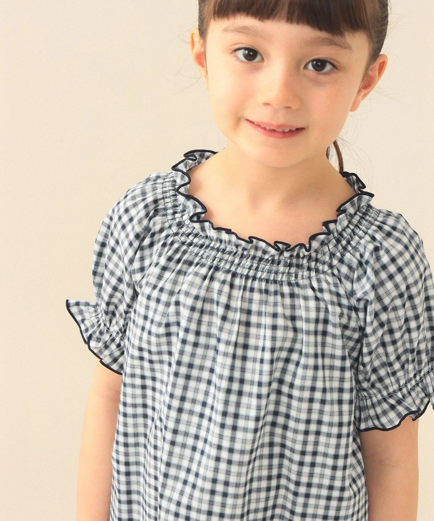 Блузка в клетку, весна-лето 2026 (90-130 см) Beams Mini, NAVY CHECK — фото 3