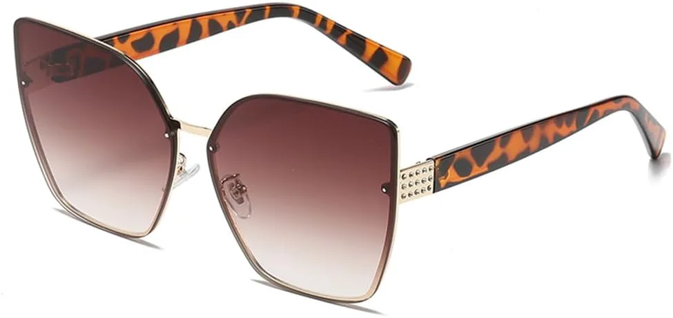 

Винтажные солнцезащитные очки без оправы, прямоугольные, с градиентным покрытием, защита от УФ-излучения UV400, дорожные солнцезащитные очки для женщин KTUCN, Brown