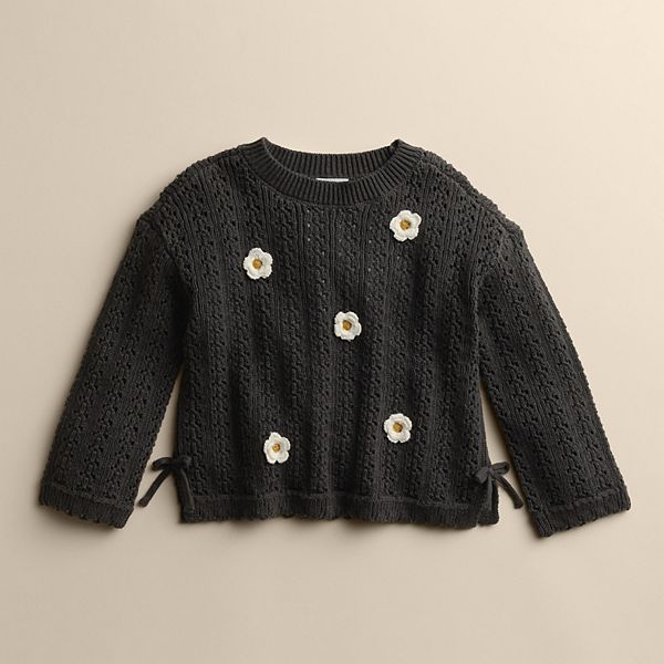

Детский свитер с ажурной резинкой для девочки Little Co. By Lauren Conrad, Black Daisy Sweater