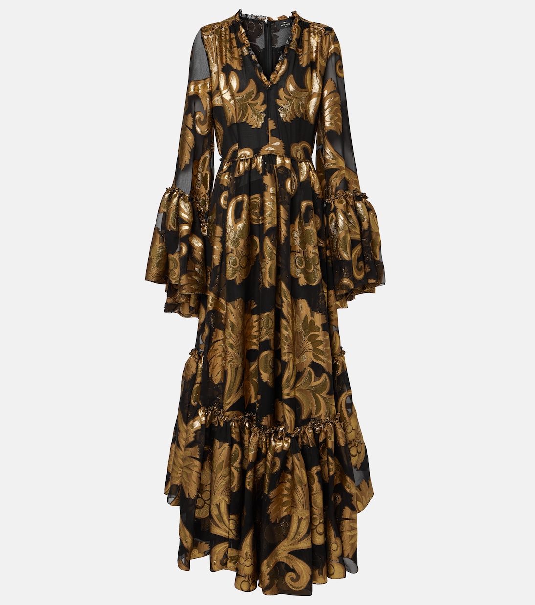 

Платье макси из полупрозрачной ткани ламе Etro, Multicolour On Beige Base