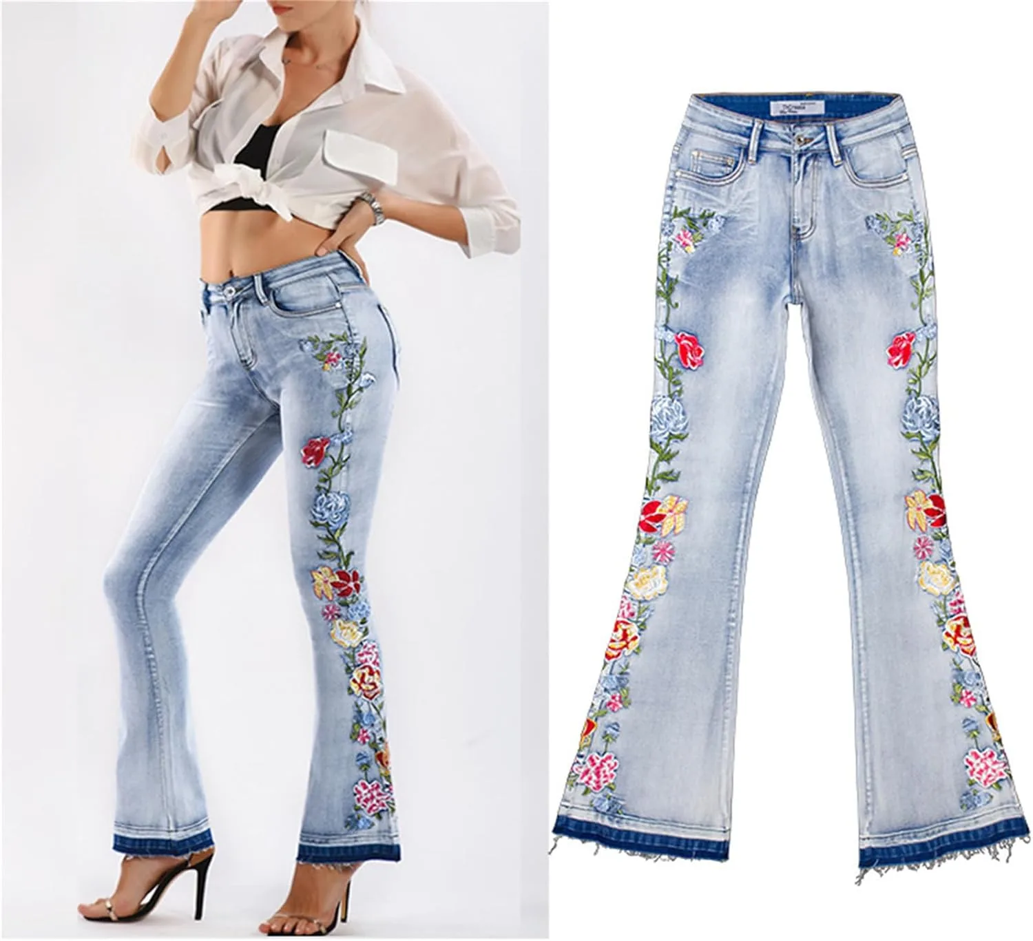 Andongnywell женские джинсы plus size slim fit с вышивкой — фото 2