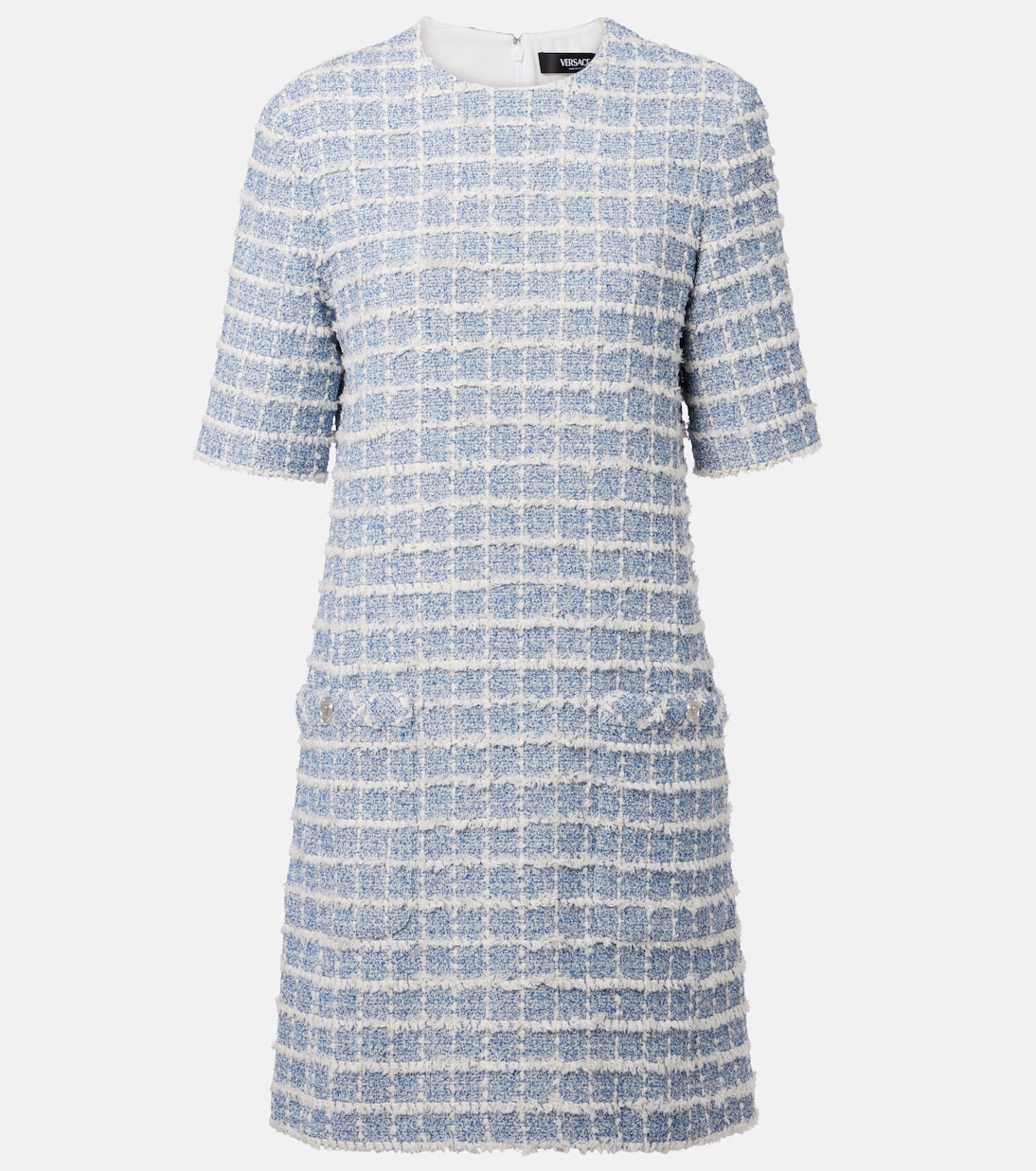 

Мини-платье из хлопкового твида в клетку Versace, Light Indigo