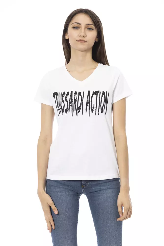 

Белая хлопковая женская футболка Trussardi